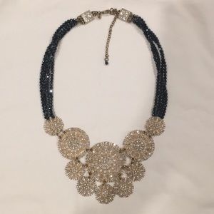 Anthropologie Black and Gold Crystal Bib Necklace